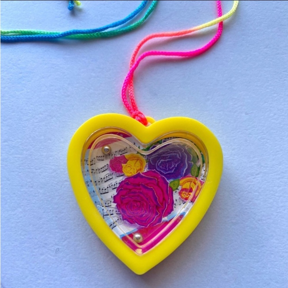 VTG Lisa Frank roses and sheet music pill puzzle necklace